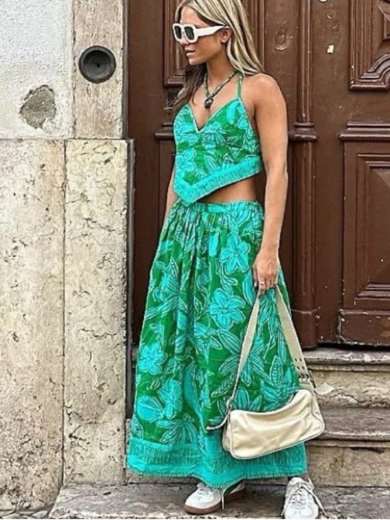 Free People Dresses & Skirts - FreePeople Green Floral Maxi Skirt - Women's Tropical Print Skirt